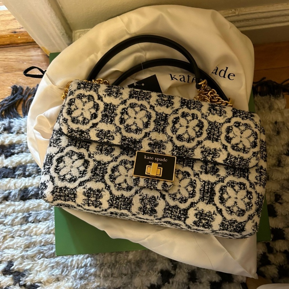 Kate Spade Evelyn Flower Monogram Tweed Medium Convertible Shoulder Bag